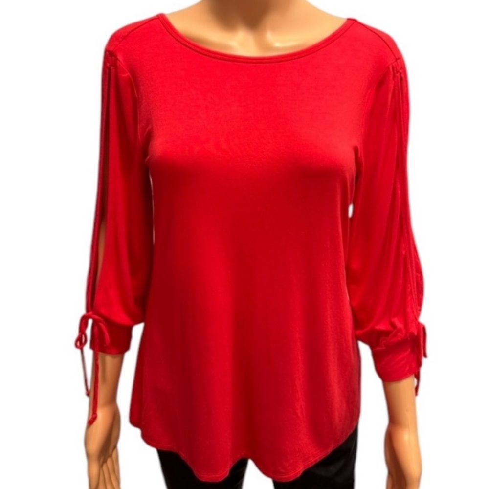 NWOT CHELSEA & THEODORE Vibrant Red 3/4 Tie Sleeve Low Back Blouse Small
